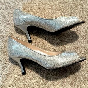 Elegant Caparros Silver Peep-Toe Heels 9W